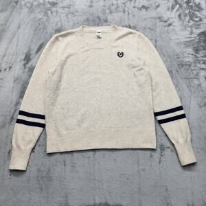 PINK Victoria's Secret Sweater Womens L Beige Blue Collegiate Knit‎ Crewneck